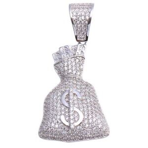 New Sterling Silver over 14k Gold Cash Money Bag Pendant
